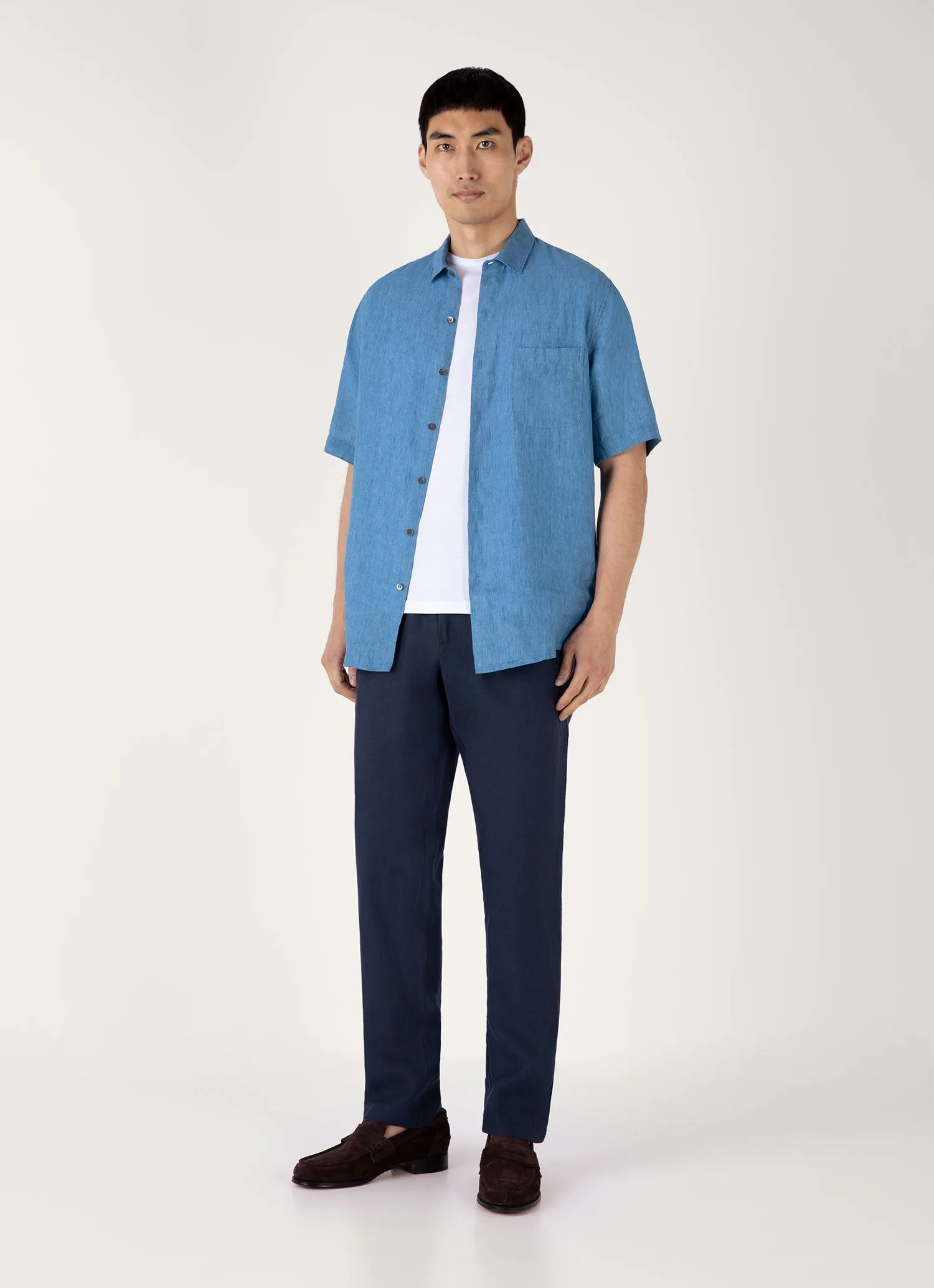 Comfy Top Men's Short Sleeve Linen Shirt in Cool Blue