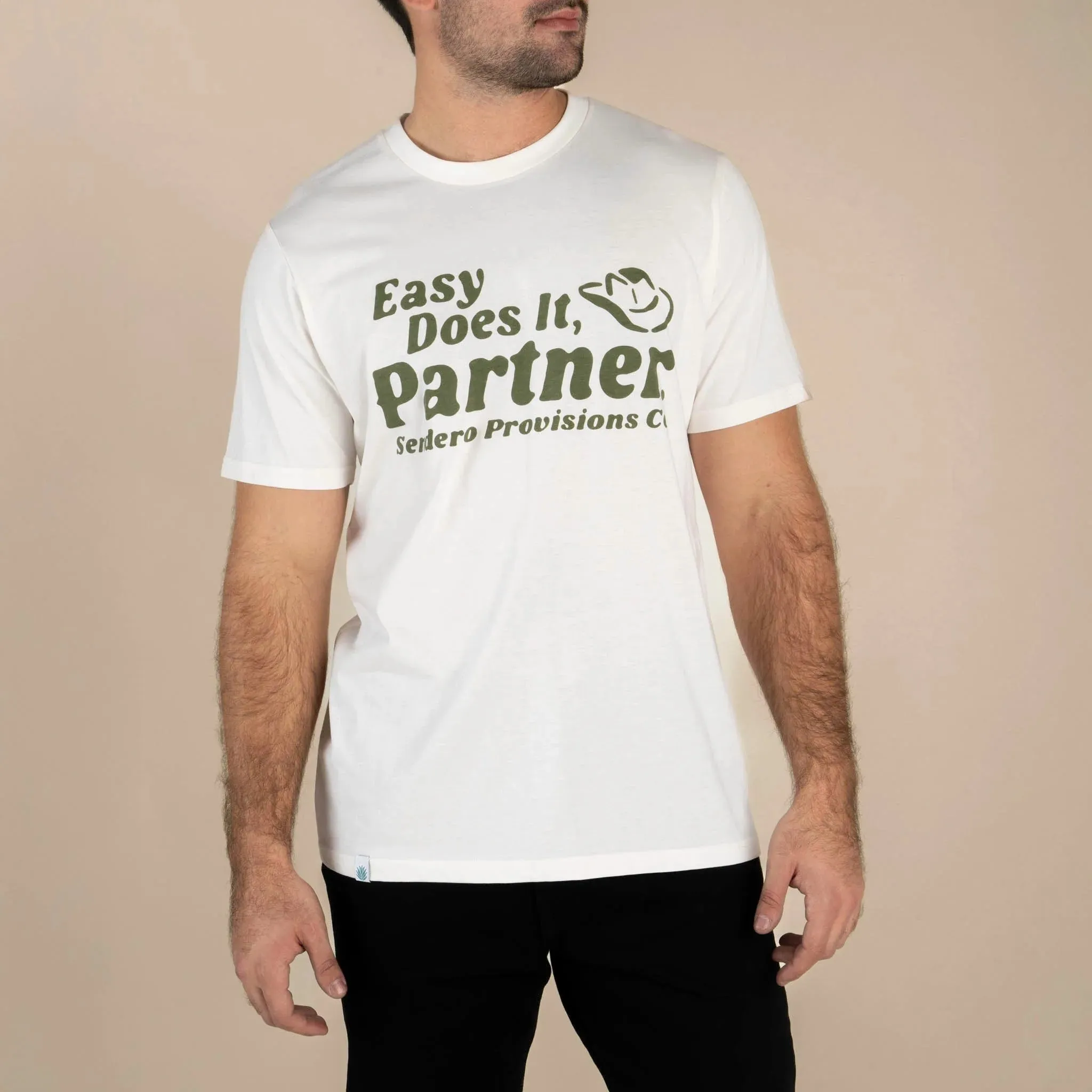 High Density Weave Sendero Provisions Co. Men's "Easy Does It" Wordy Graphic Tee In Vintage White