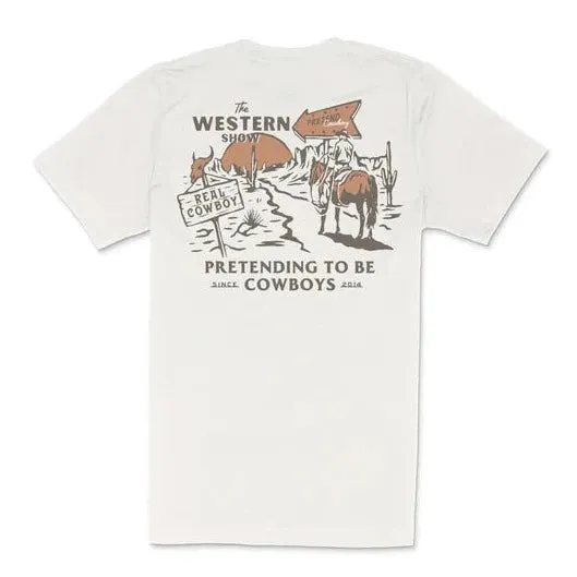 Sendero Provisions Co. Men's "Western Show" Graphic T-Shirt in Vintage White Pocket Detailing Trendy Comfort Fit