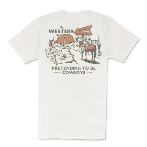 Sendero Provisions Co. Men's "Western Show" Graphic T-Shirt in Vintage White Pocket Detailing Trendy Comfort Fit