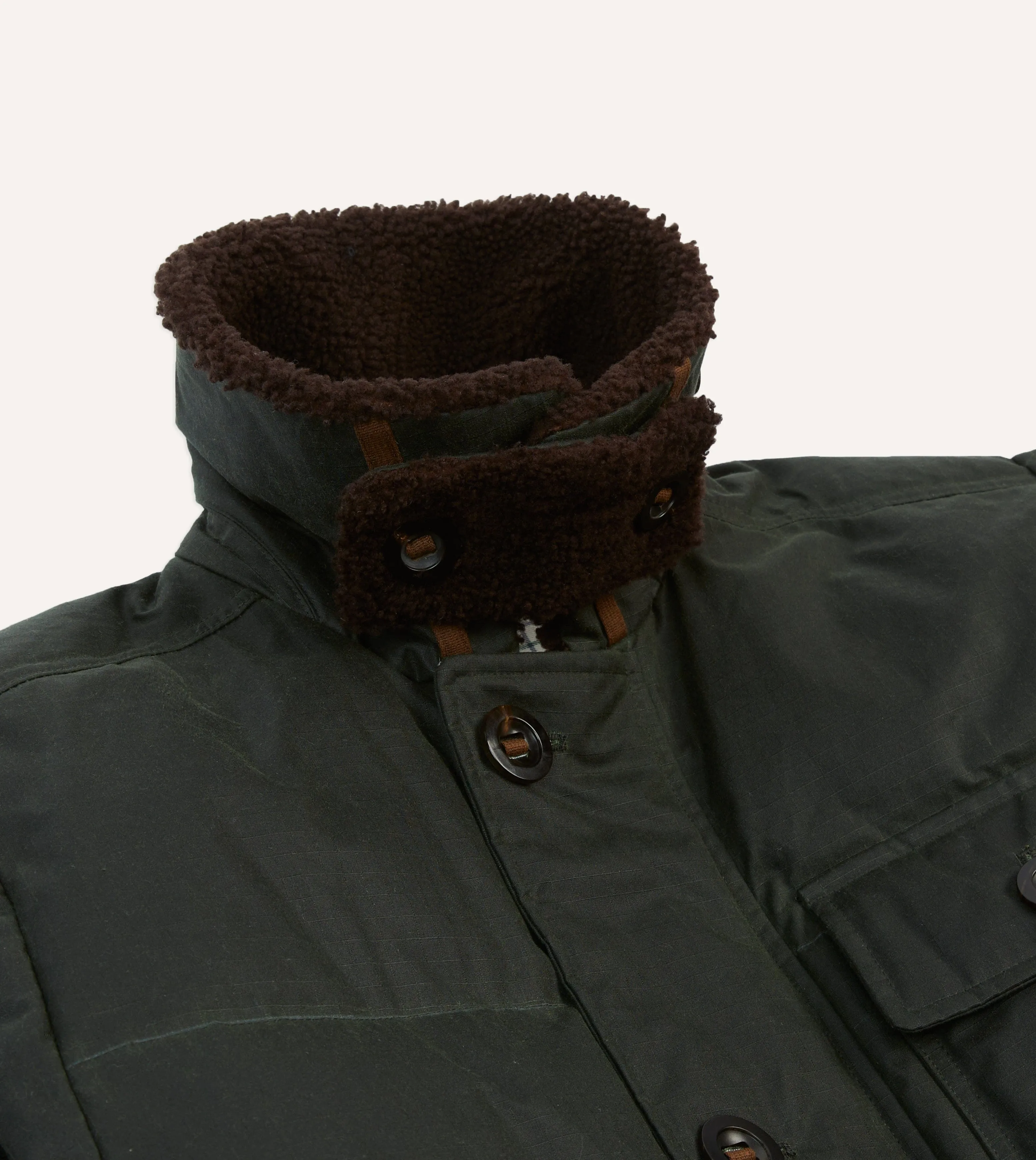 Green Waxed Cotton Expedition Parka Glow In Dark Trims Glove Compatible Cuffs
