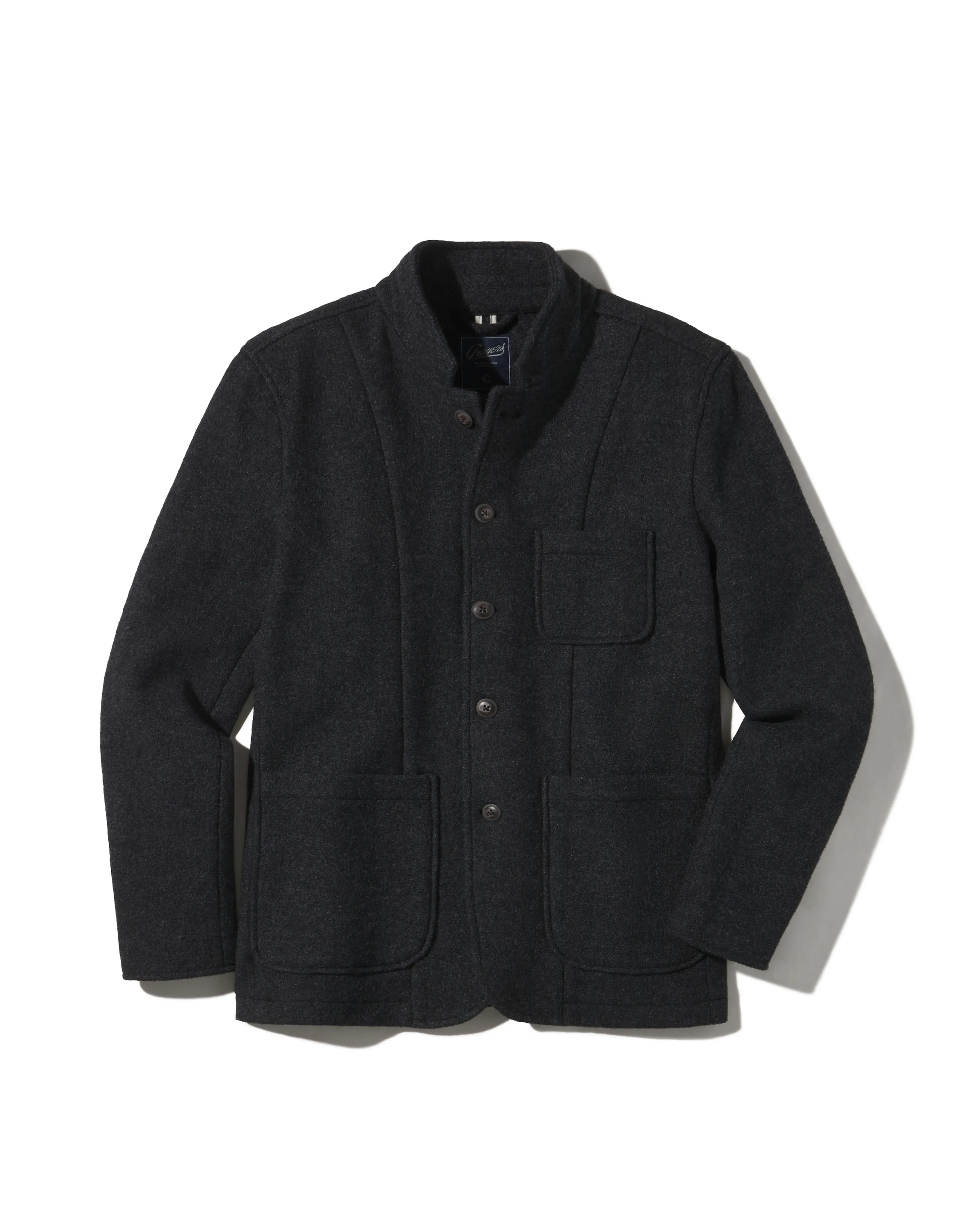 Durable Corrosion Resistant Zippers No Wrinkle Burnham Knitted Wool Blazer - Charcoal