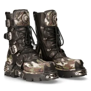 Prestige Edge Weekend Style 591 S15 Camouflage Flame Metallic Biker Goth Boots