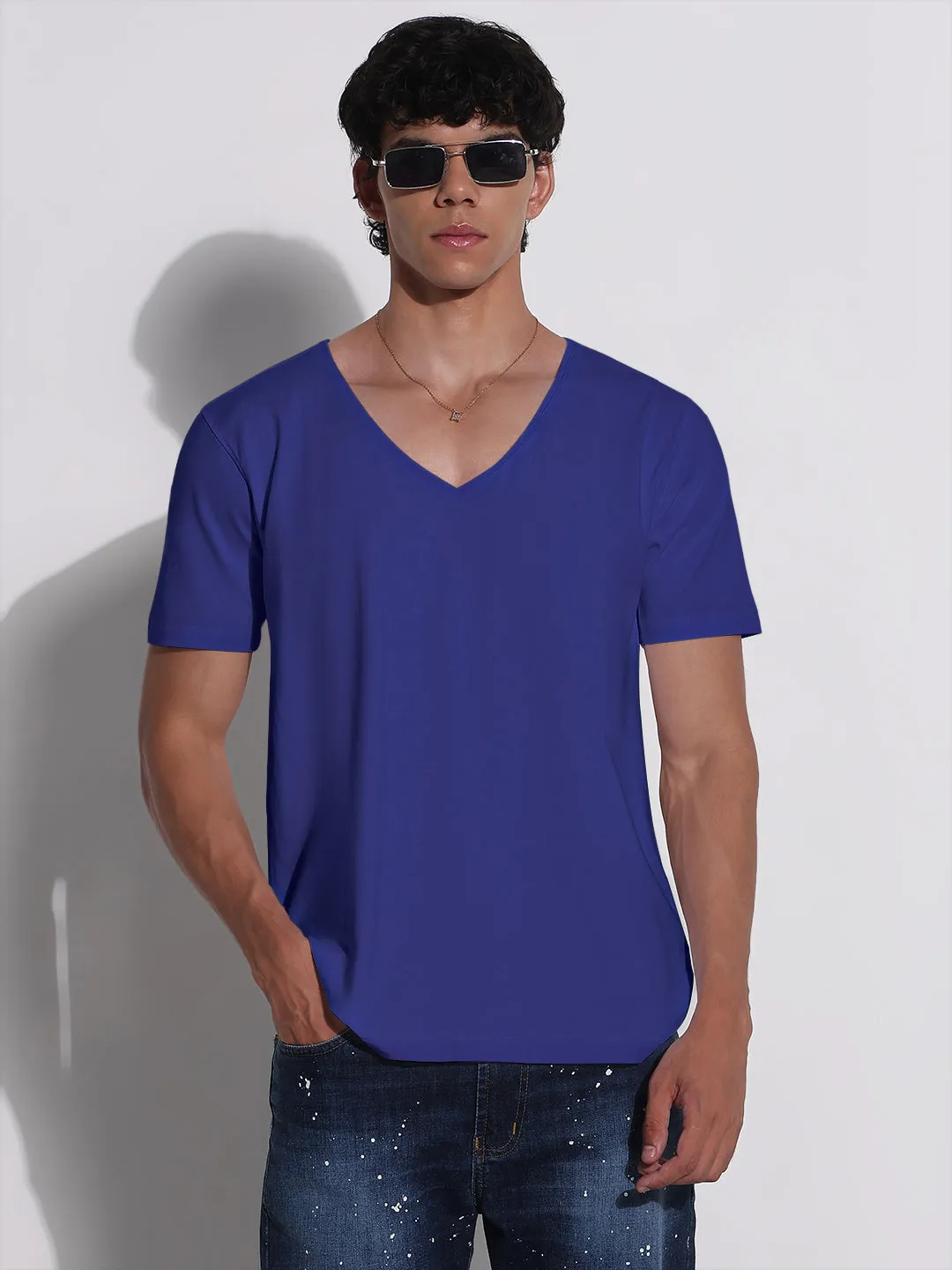 Versatile Design Men's Blue V-Neck Regular Fit T-Shirt