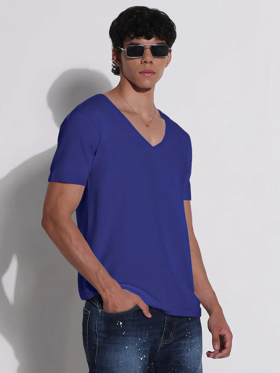 Student Cool Men's Blue V-Neck Regular Fit T-Shirt