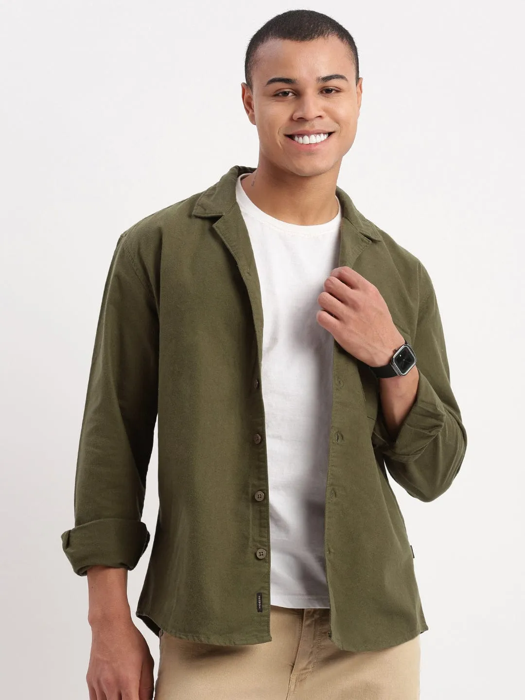 Men's Cuban Collar Solid Olive Oversized Shirt QuickReleaseClosure Vital Core