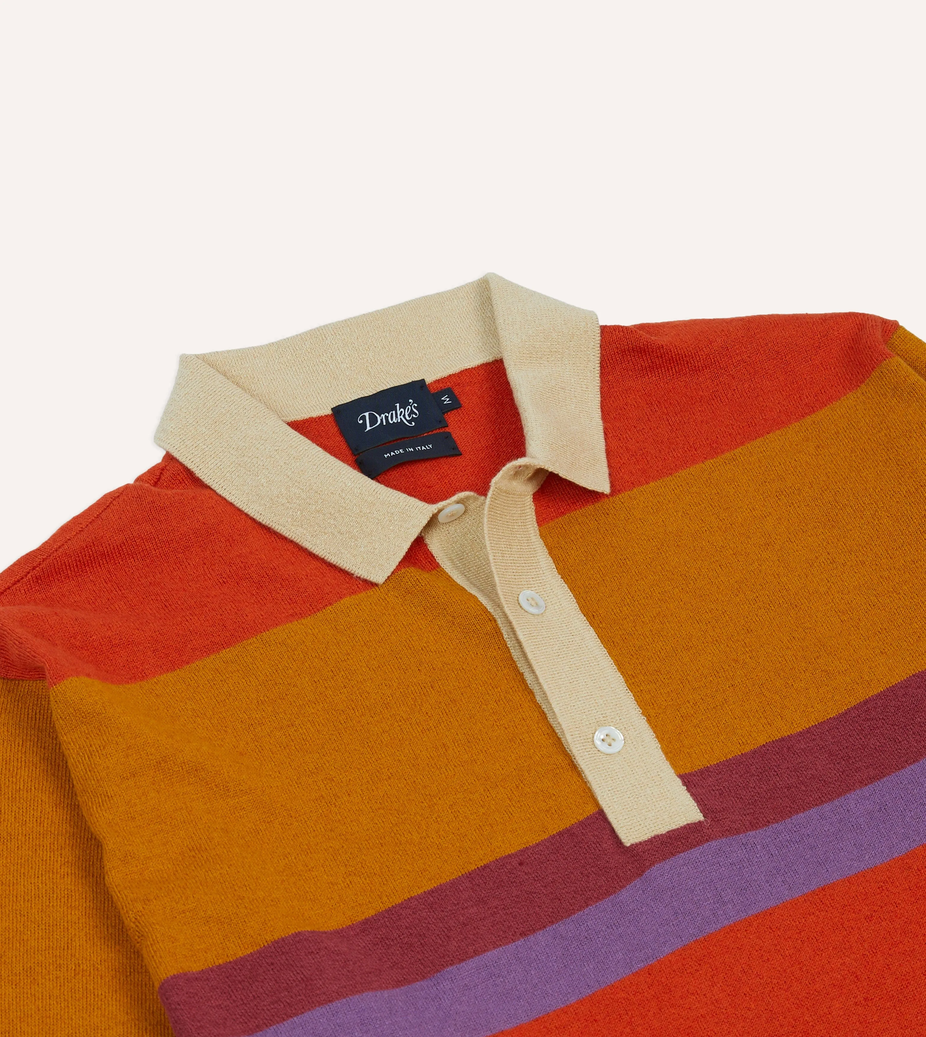 Orange, Brown and Purple Linen Cotton Knitted Rugby Shirt Cozy Fit