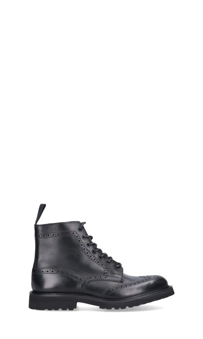 Classic Brogue Lace-Up Black Leather Boots Cross Teaming