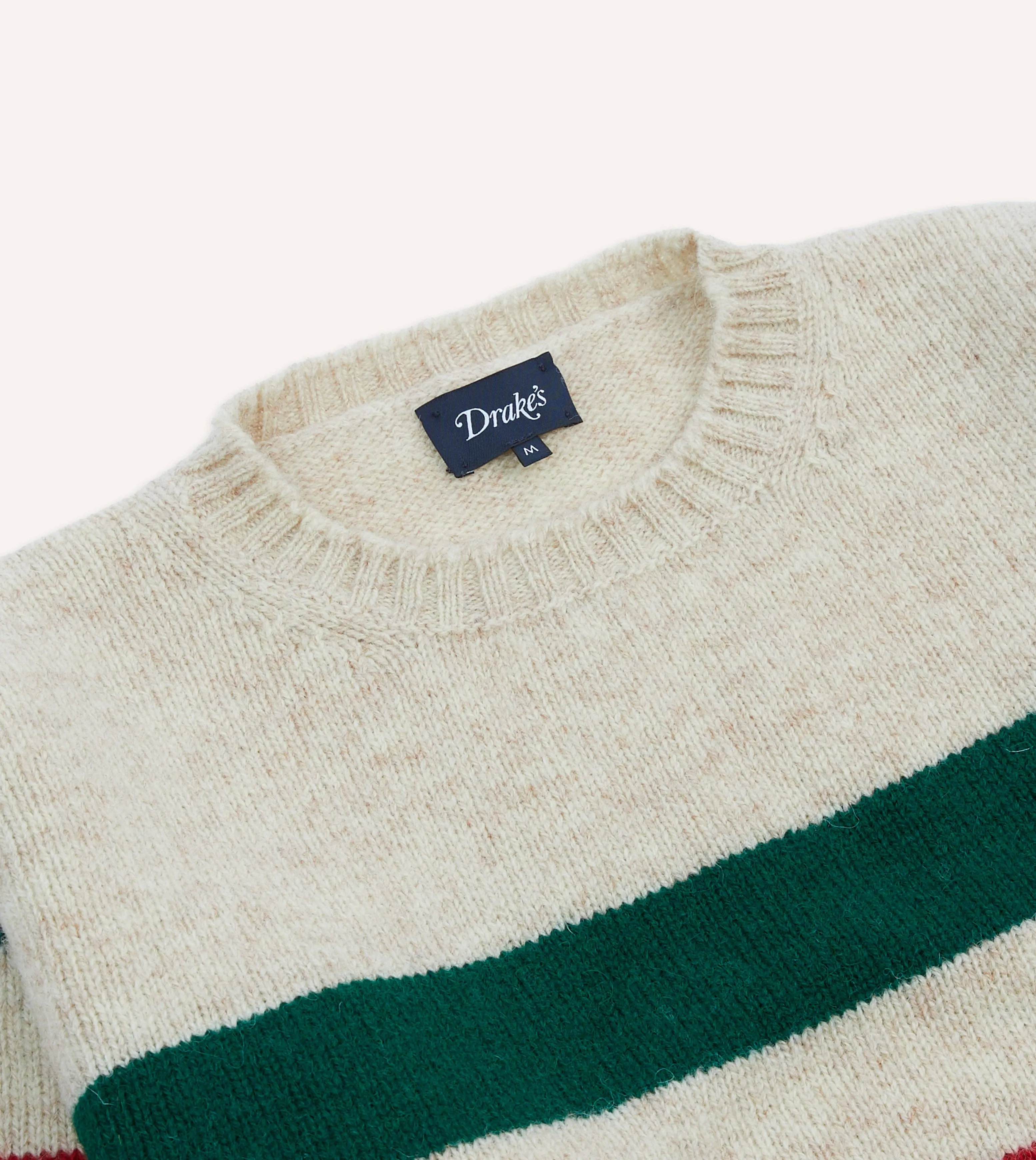 Winter Days Breathable Mesh Paneling Ecru Multi Thick Stripe Brushed Shetland Crew Neck Jumper