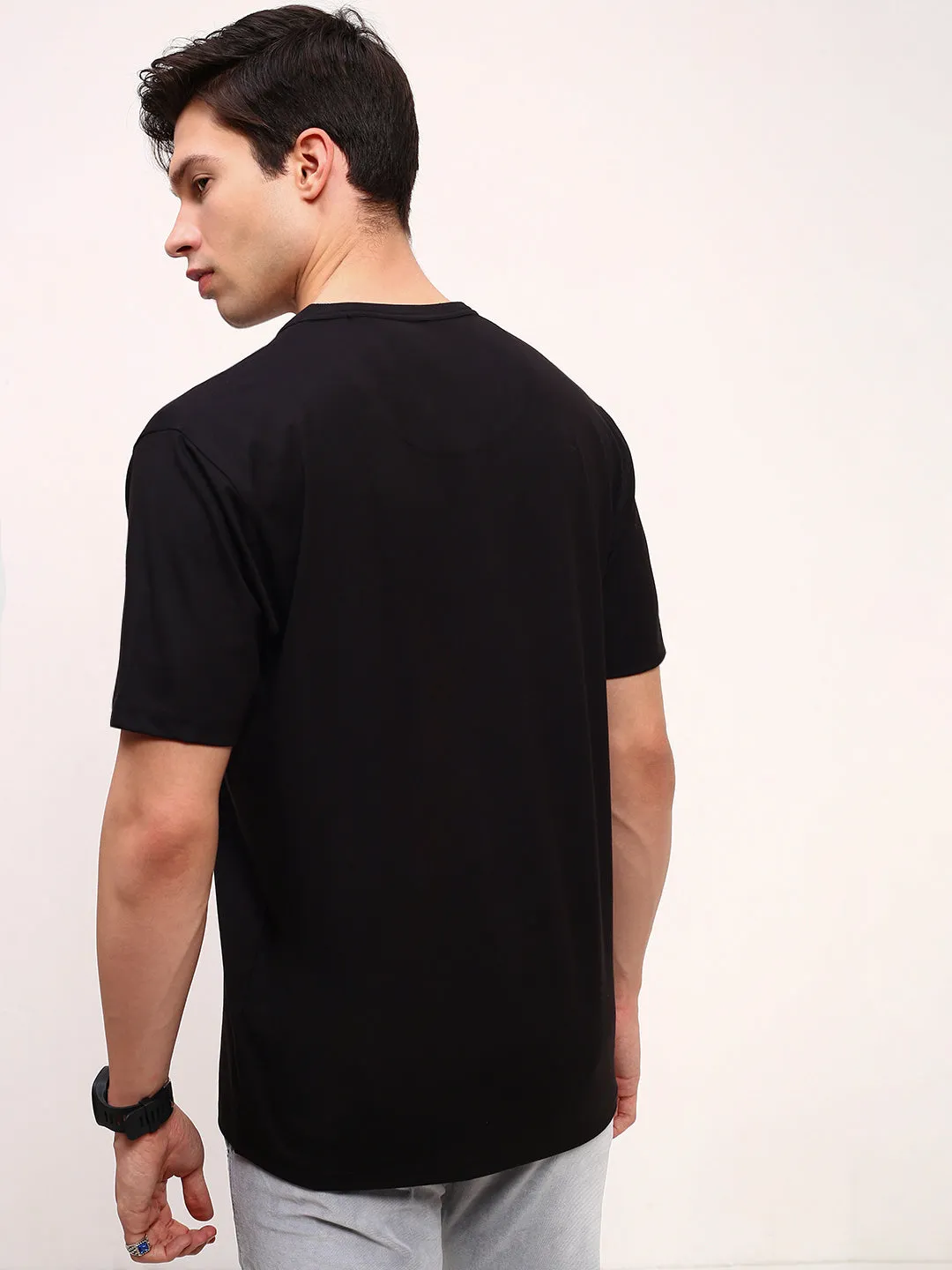 product fleece lining warmth Men's Black Solid Henley Neck T-Shirt