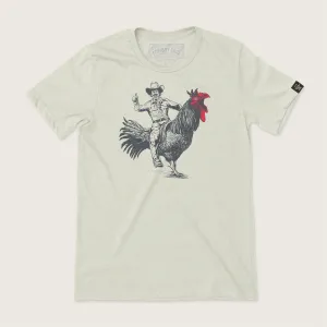 Buttery Soft Fabric Comfy Look Wear Cowboy Cool "Rooster Roundup" Graphic Tee in Heather Dust