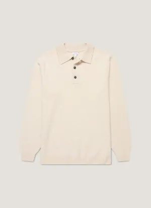 Warm Classic Men's Lambswool Polo Shirt in Oatmeal Melange