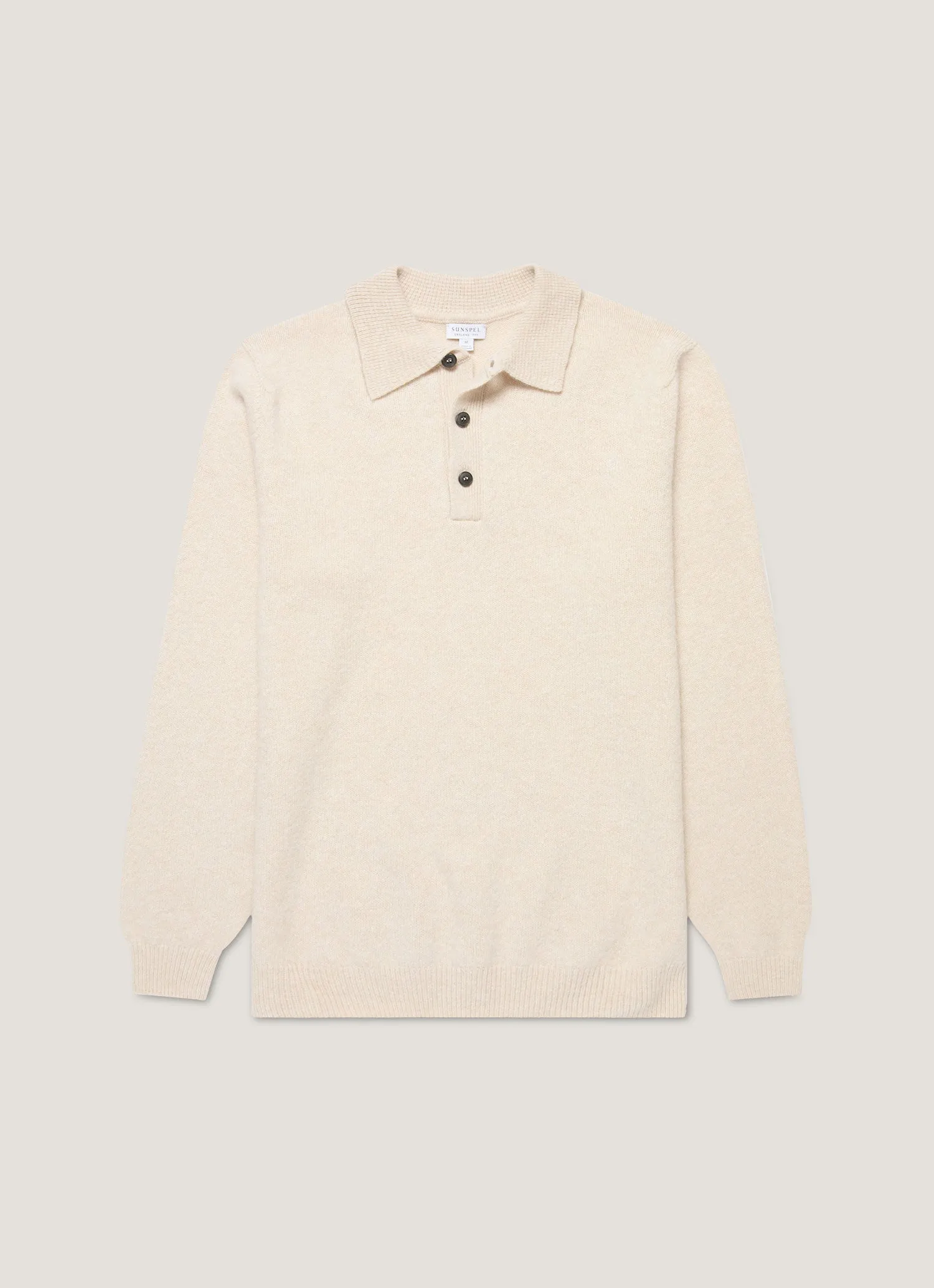 Warm Classic Men's Lambswool Polo Shirt in Oatmeal Melange