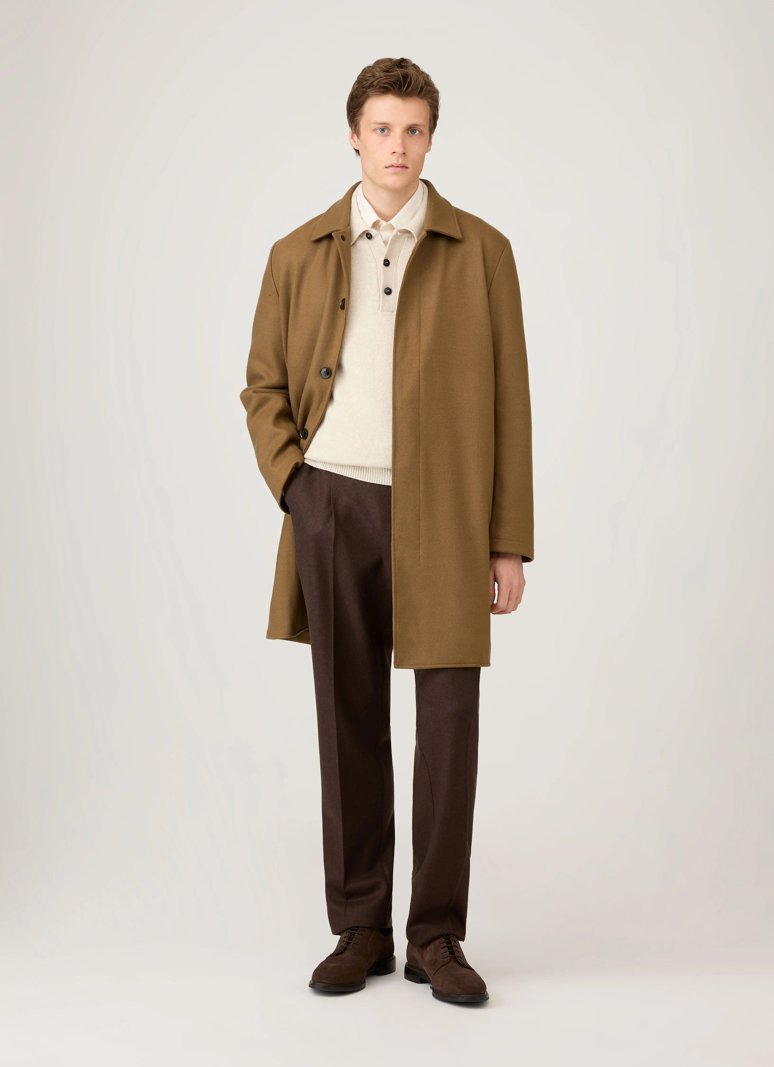 Men's Lambswool Polo Shirt in Oatmeal Melange Walk In Park