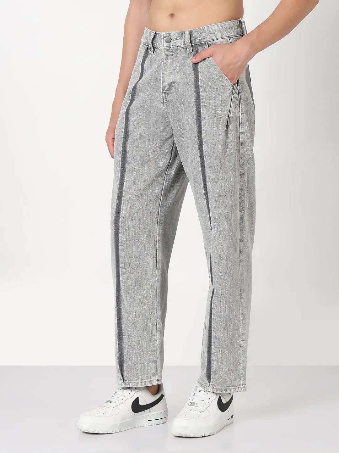 Men's Grey Washed Straight Fit Jeans Tailored Design Fashion Lover Minimalist