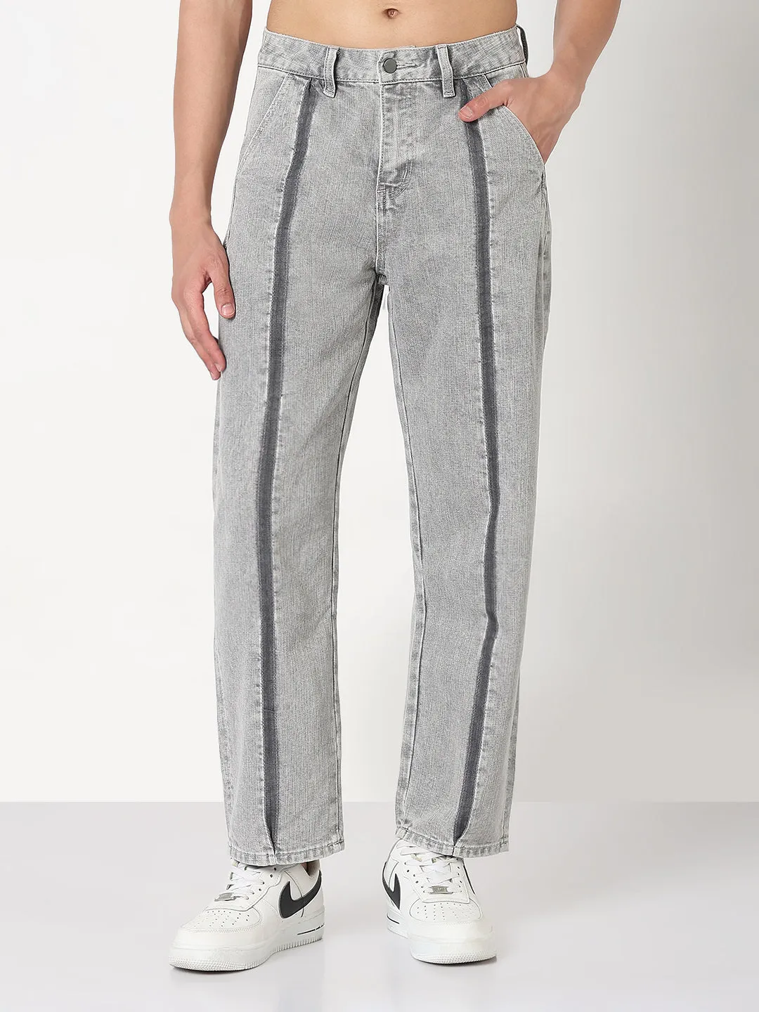 Men's Grey Washed Straight Fit Jeans Effortless Clothing