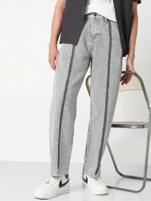 Men's Grey Washed Straight Fit Jeans Classic Beach Day Travel Outfit