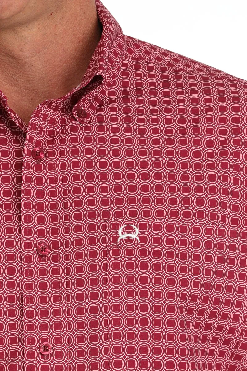 Relaxed Waistband Relax Comfort Style Cinch Men's S/S Arenaflex Medallion Western Button Down Shirt in Dark Pink
