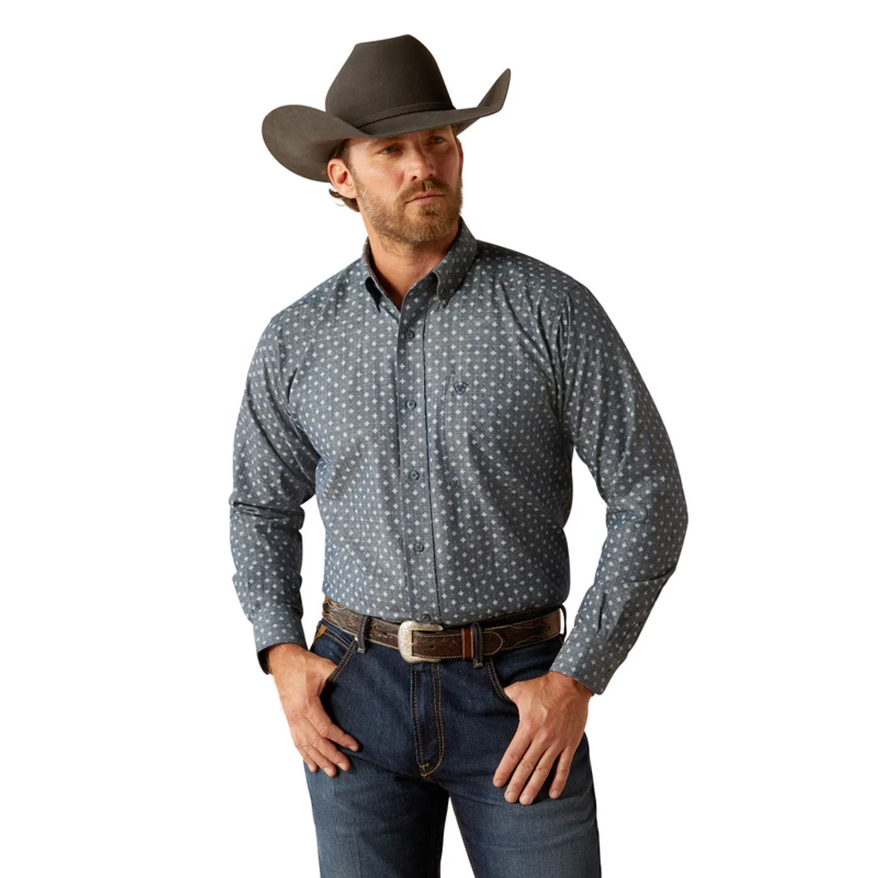 Animal Print Sporty Layers Ariat Men's Chip L/S Classic Fit Western Button Down Shirt in Chambray