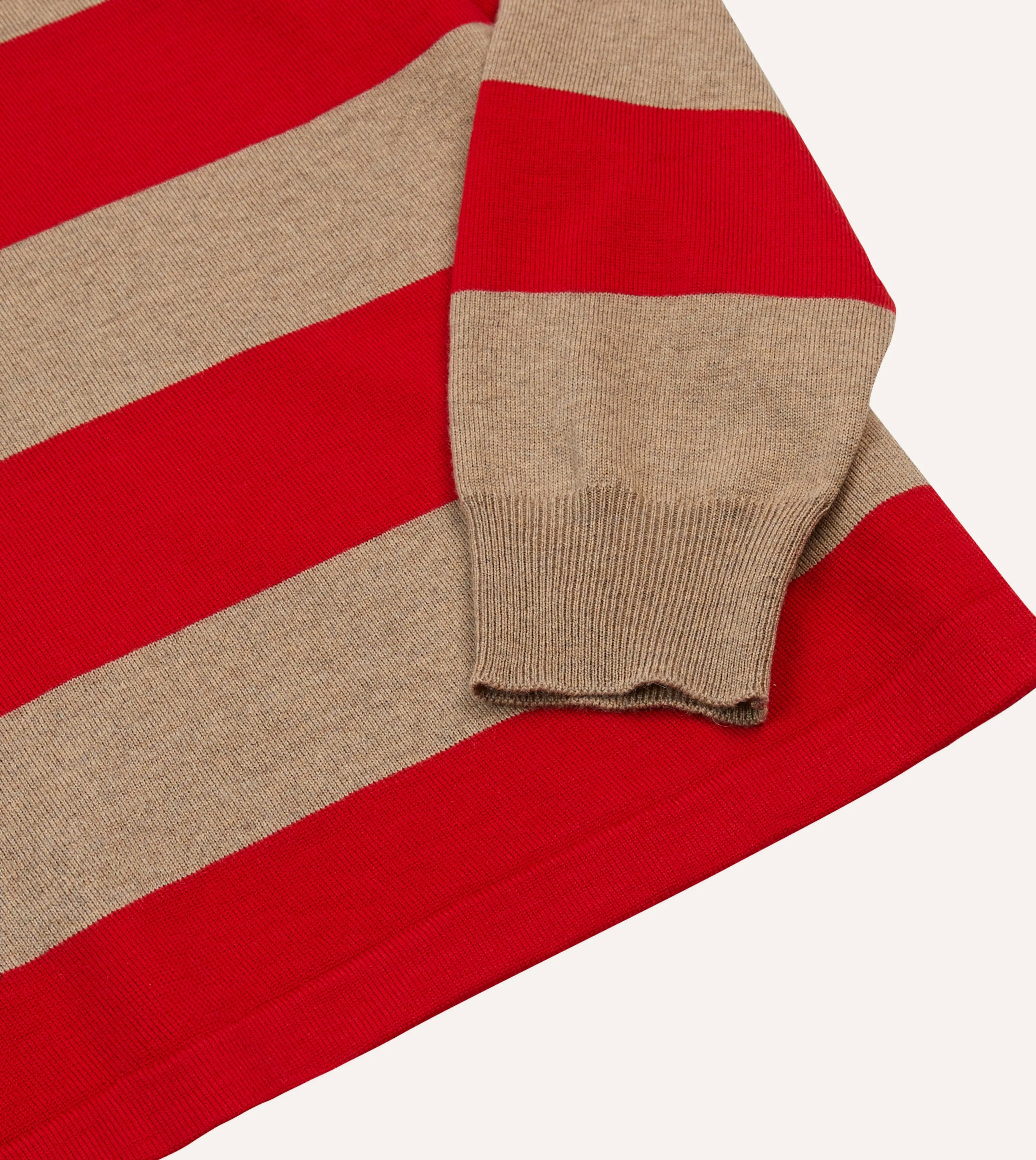 Red and Tan Block Stripe Knitted Rugby Shirt Round neck simplicity