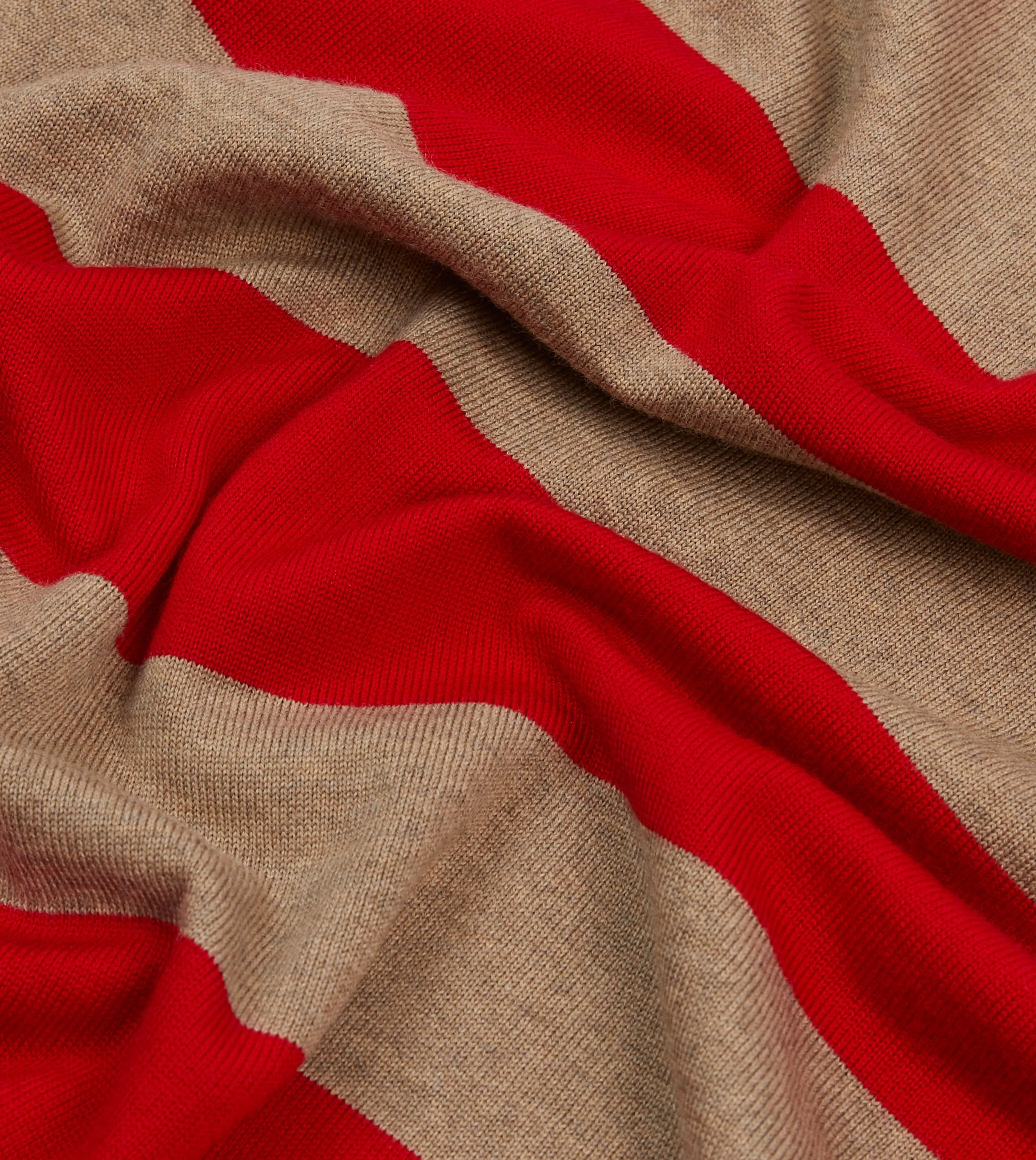 Red and Tan Block Stripe Knitted Rugby Shirt Vintage Look