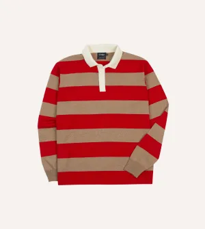 Red and Tan Block Stripe Knitted Rugby Shirt Modern Simplicity