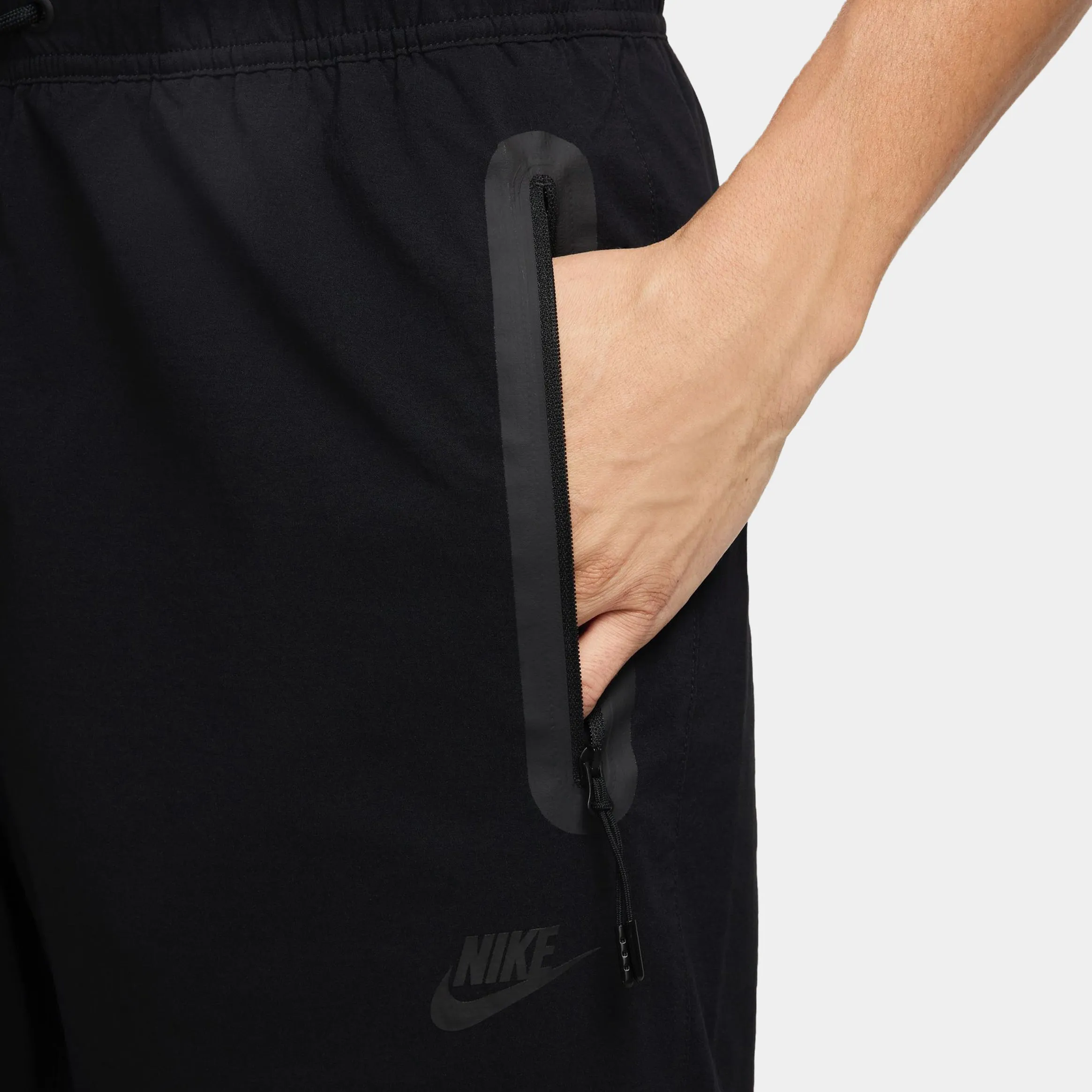 AdjustableWaistband Tech Woven Open Hem Mens Pants (Black)