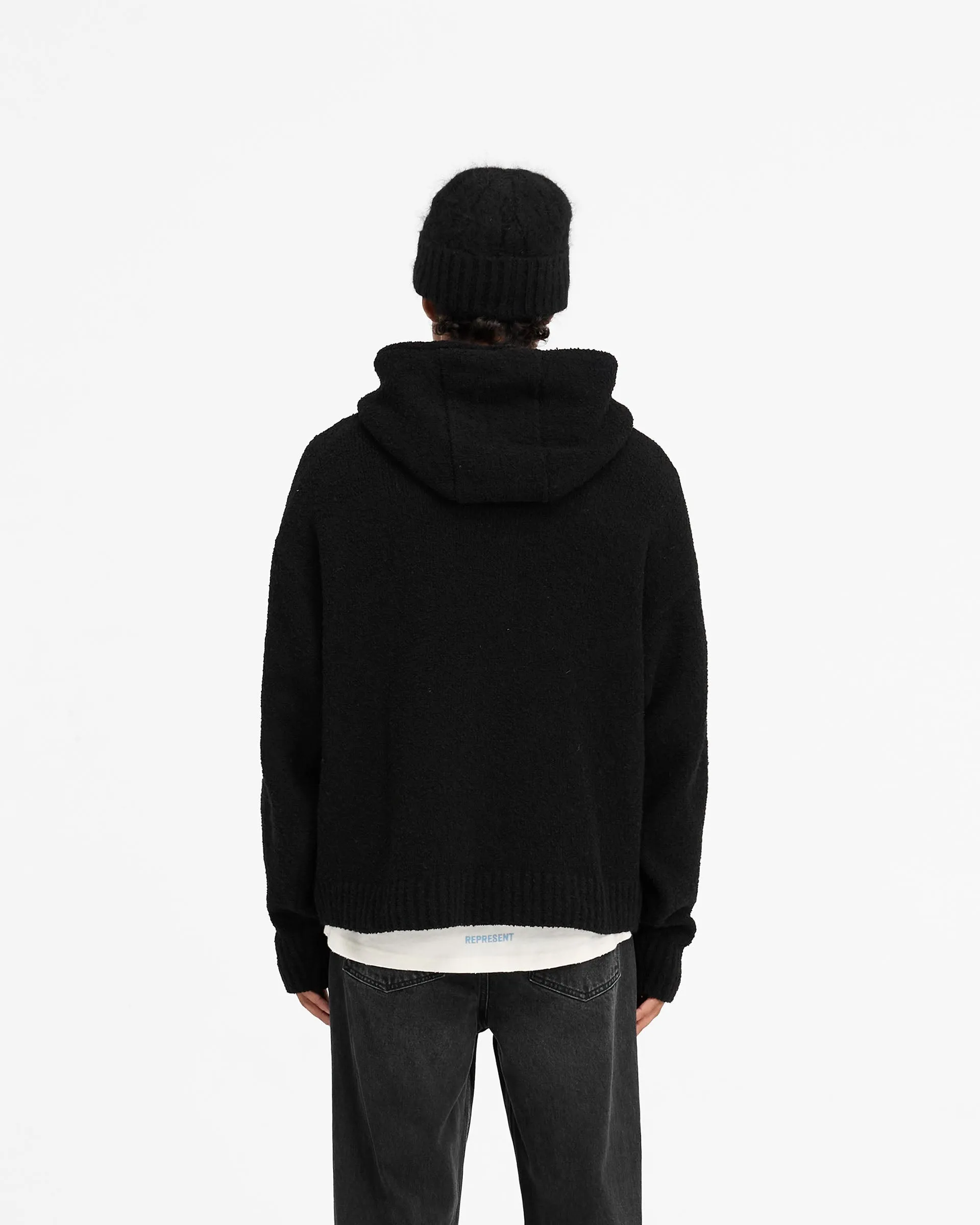 Interlock Knit Body Heavy Boucle Hoodie - Jet Black
