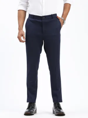 Essential Waist Men's Navy Blue Comfort Slim Fit Low-Rise Formal Trousers