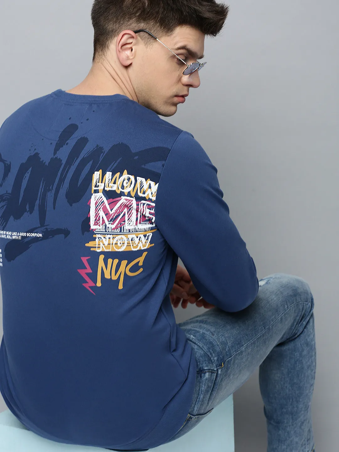 Men's Blue Typography Printed Sweatshirt Camouflage Outdoor Activity