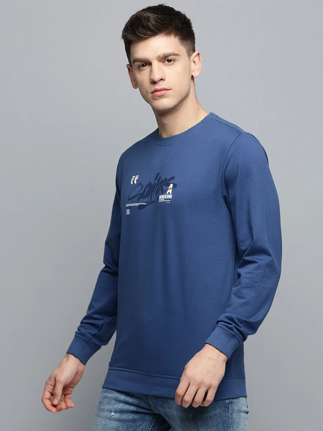 Men's Blue Typography Printed Sweatshirt adults