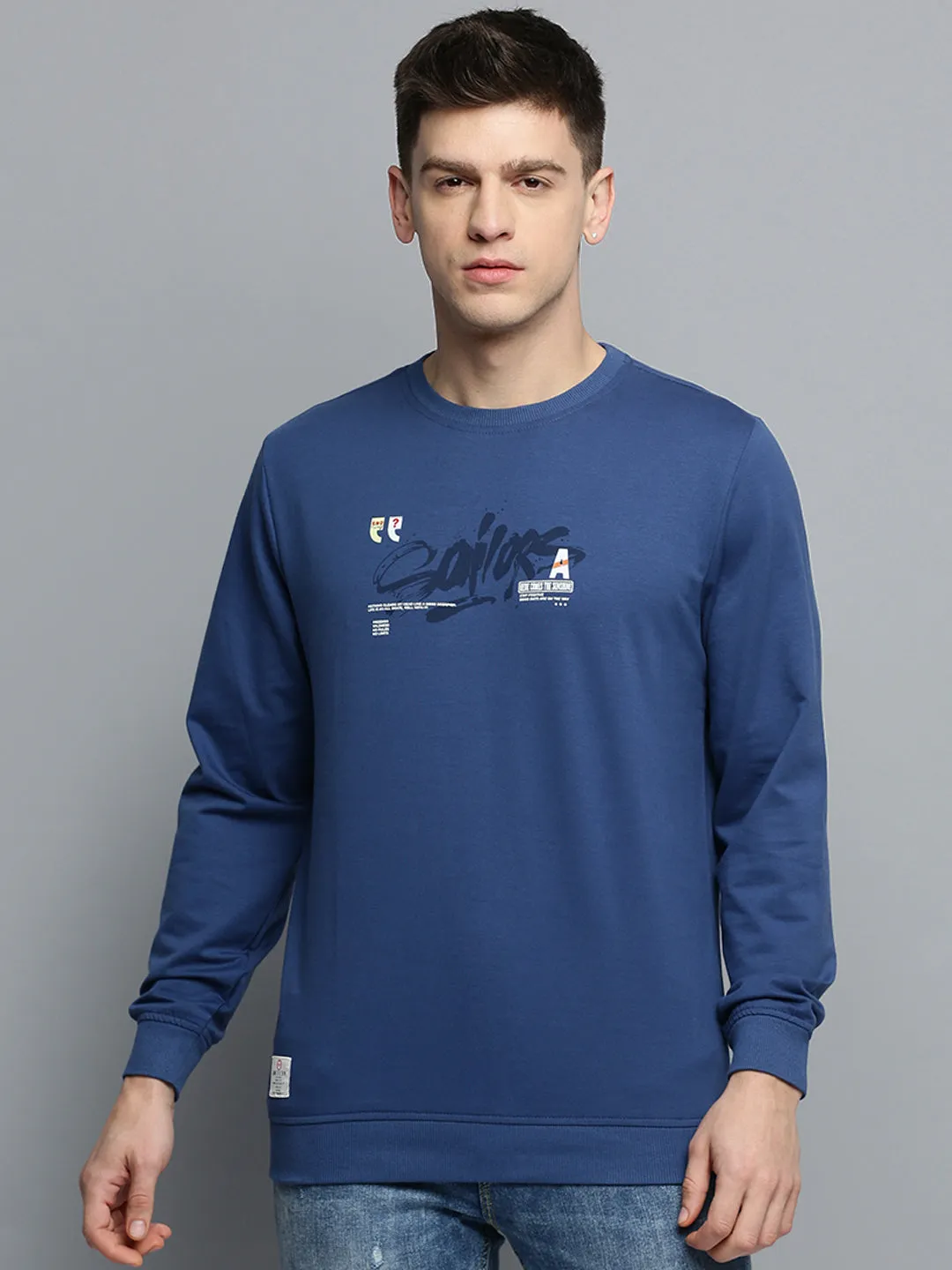 Men's Blue Typography Printed Sweatshirt Comfortable Fashion product development