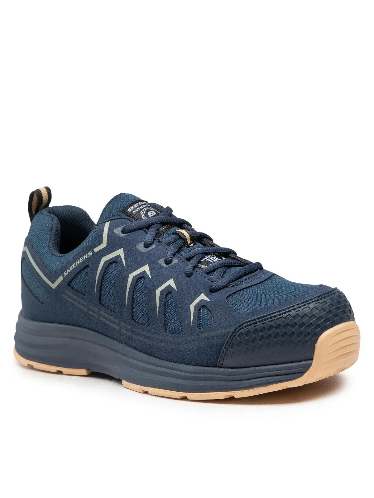 Skechers Malad Ii 200127EC/NVTN Mens 8 Navy Tan Composite Toe Work Shoes EEE4087 Collector Edition