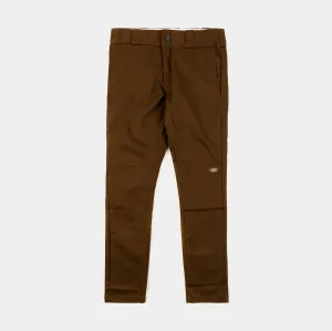 Body-Hugging Fit Skinny Fit Twill Double Knee Work  Mens Pants (Brown)