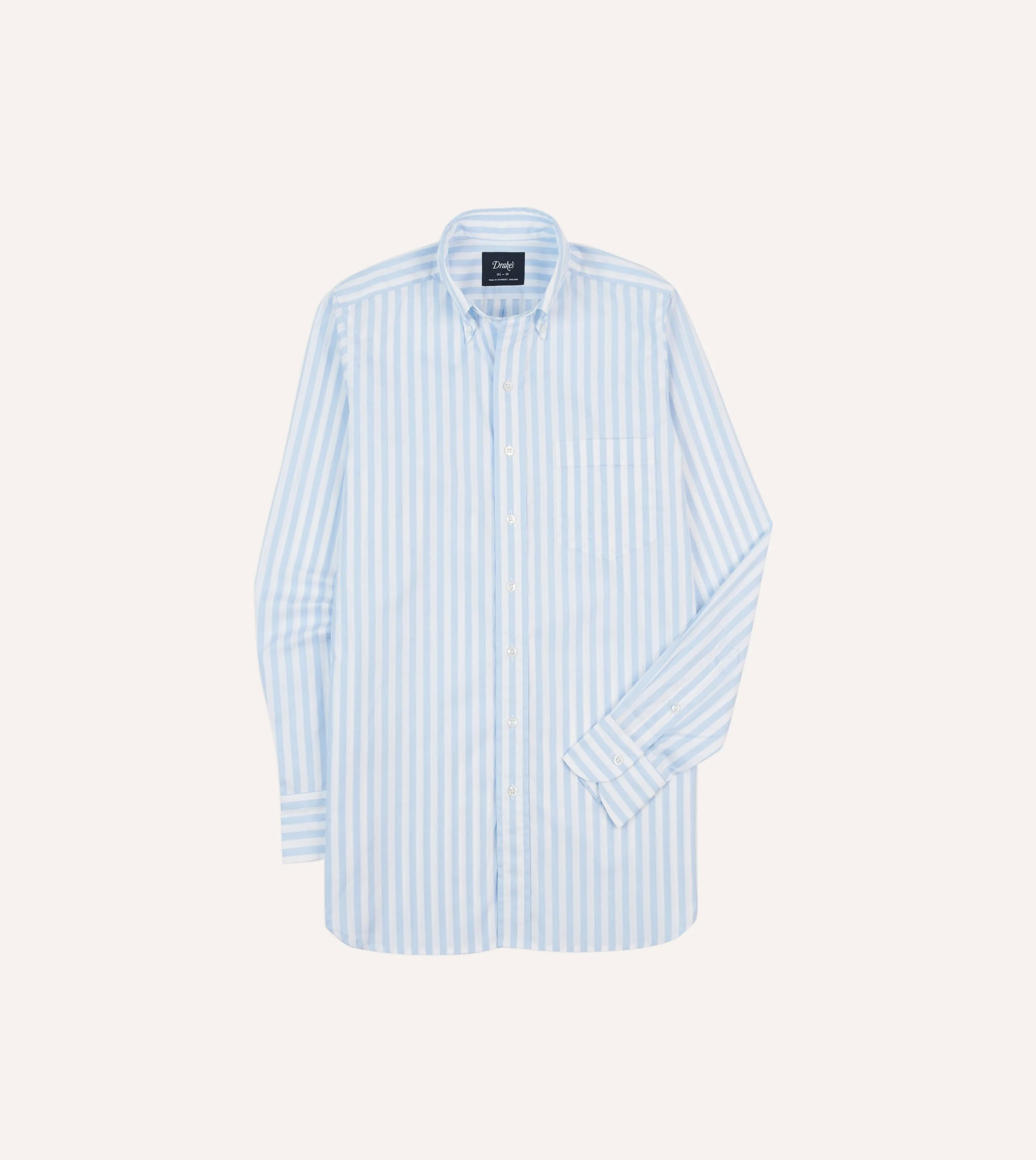 Blue Broad Stripe Cotton Poplin Button-Down Shirt NoSideSeam