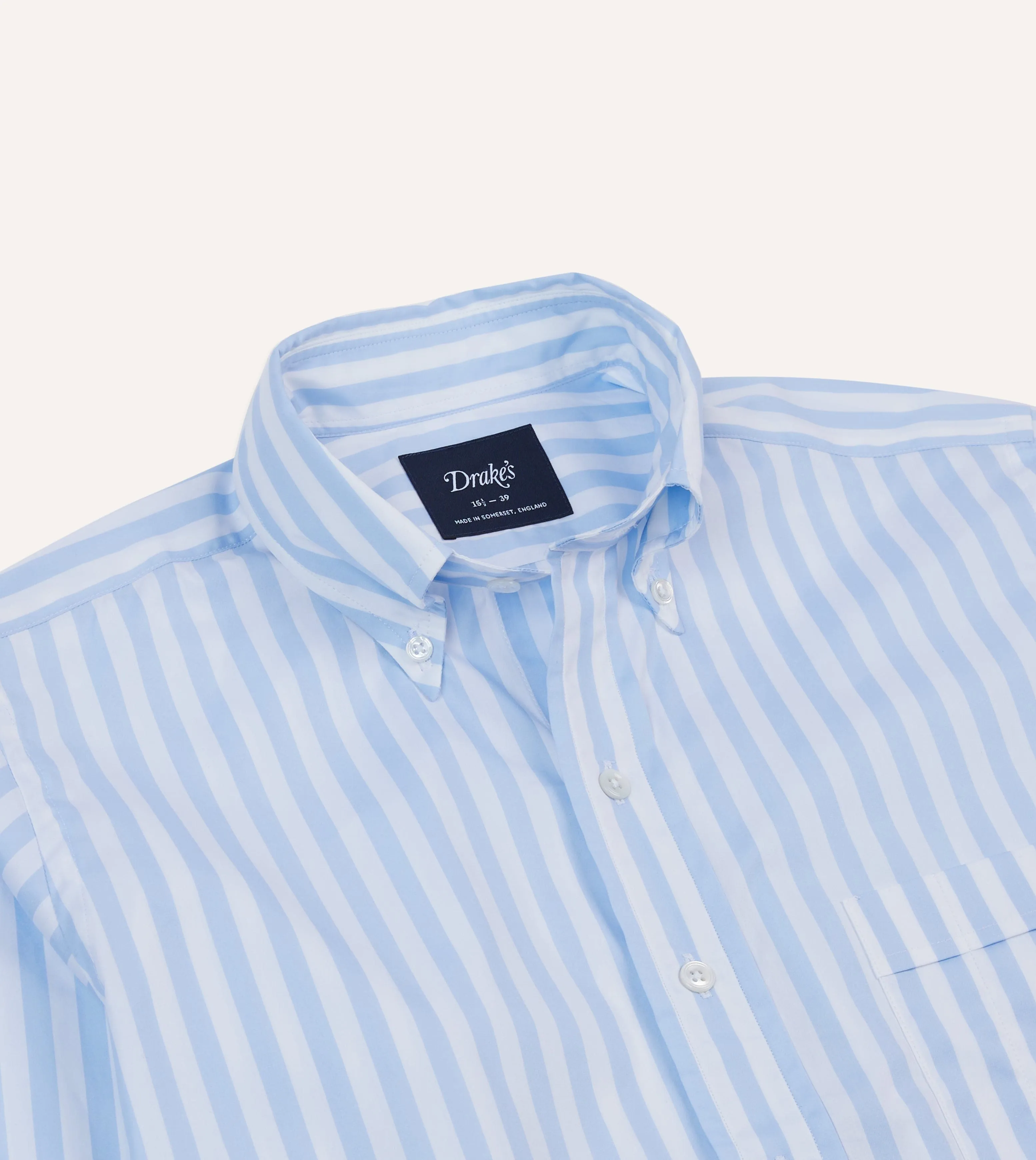 Blue Broad Stripe Cotton Poplin Button-Down Shirt Weekend Comfort Wear