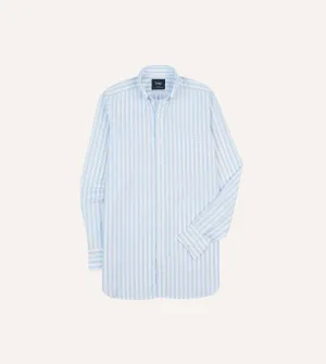 Blue Broad Stripe Cotton Poplin Button-Down Shirt NoSideSeam