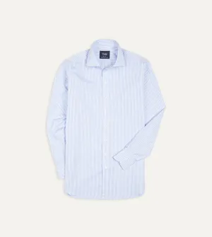Sky Blue and White Bengal Stripe Spread Collar Cotton Poplin Shirt Urban Smart homecoming