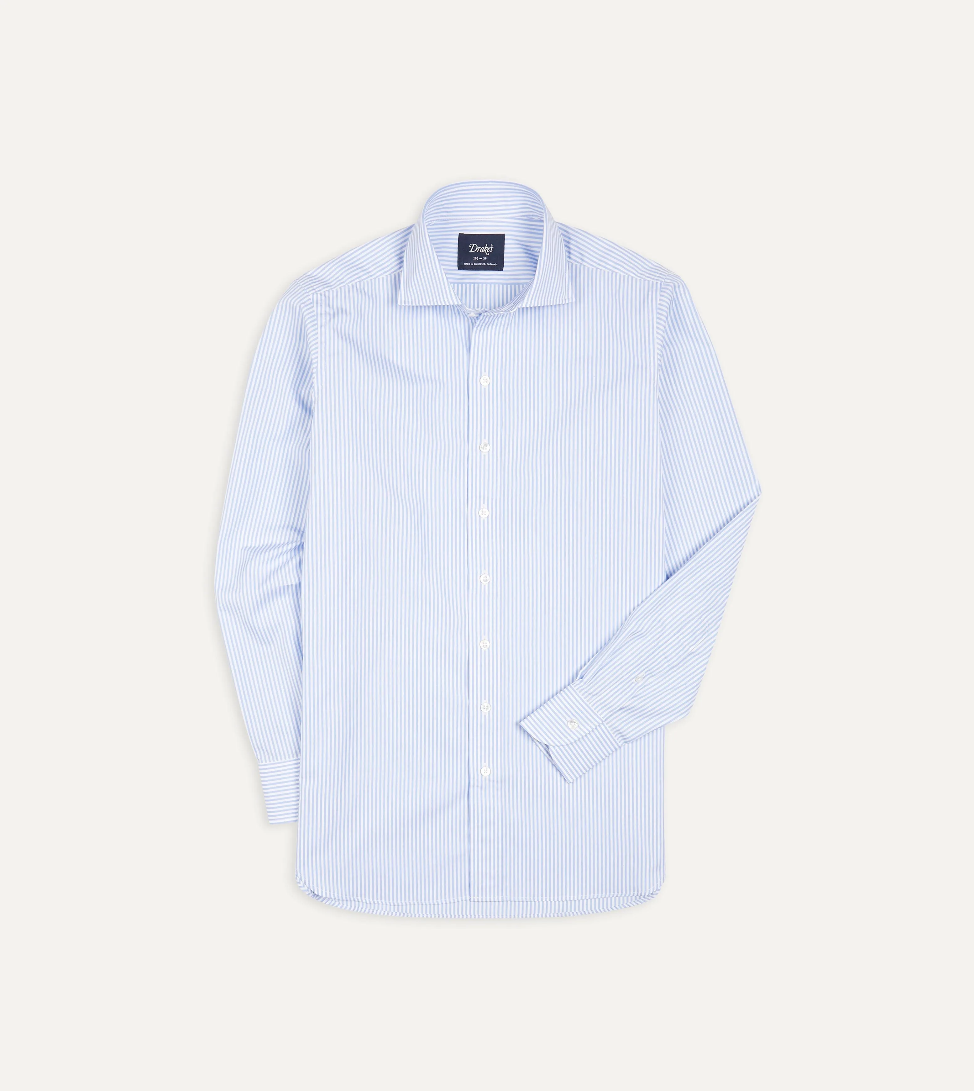 Sky Blue and White Bengal Stripe Spread Collar Cotton Poplin Shirt Urban Smart homecoming