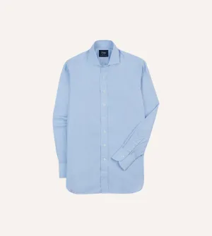 Sky Blue Cotton Spread Collar End-on-End Poplin Shirt Anti-bacterial Smooth Seam Technology