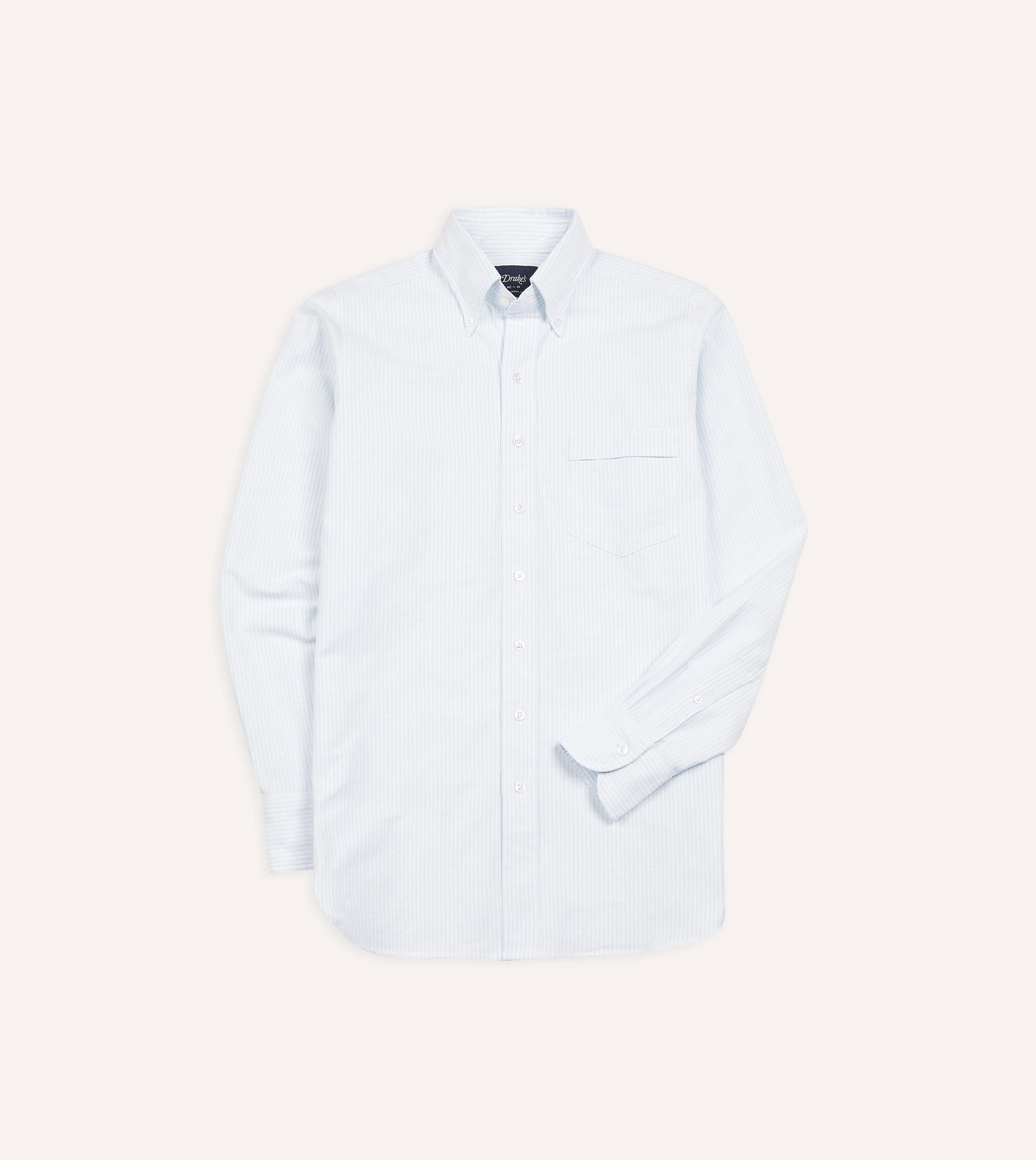 Sky Ticking Stripe Cotton Oxford Cloth Button-Down Shirt Flattering Cut