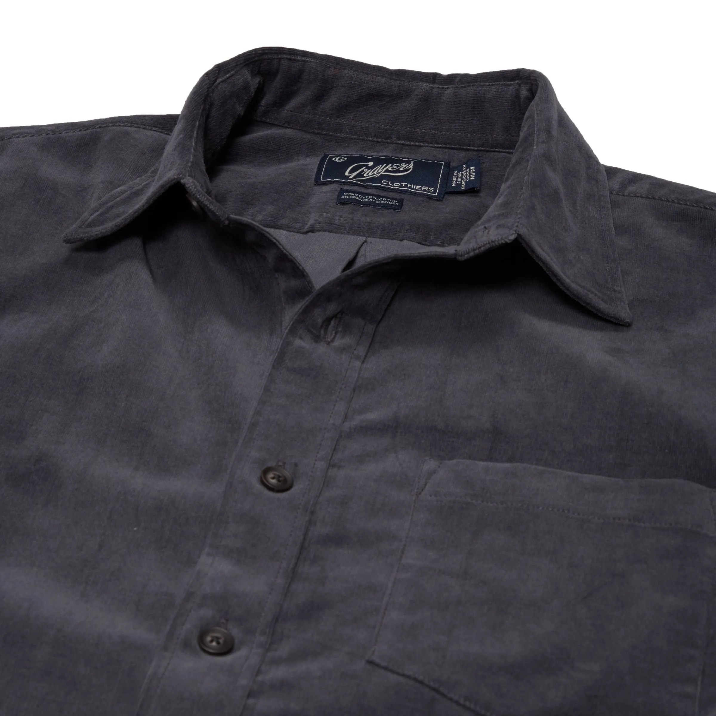 PreShrunkCotton Pocket Design Sutherland Stretch Corduroy Shirt - Pewter *