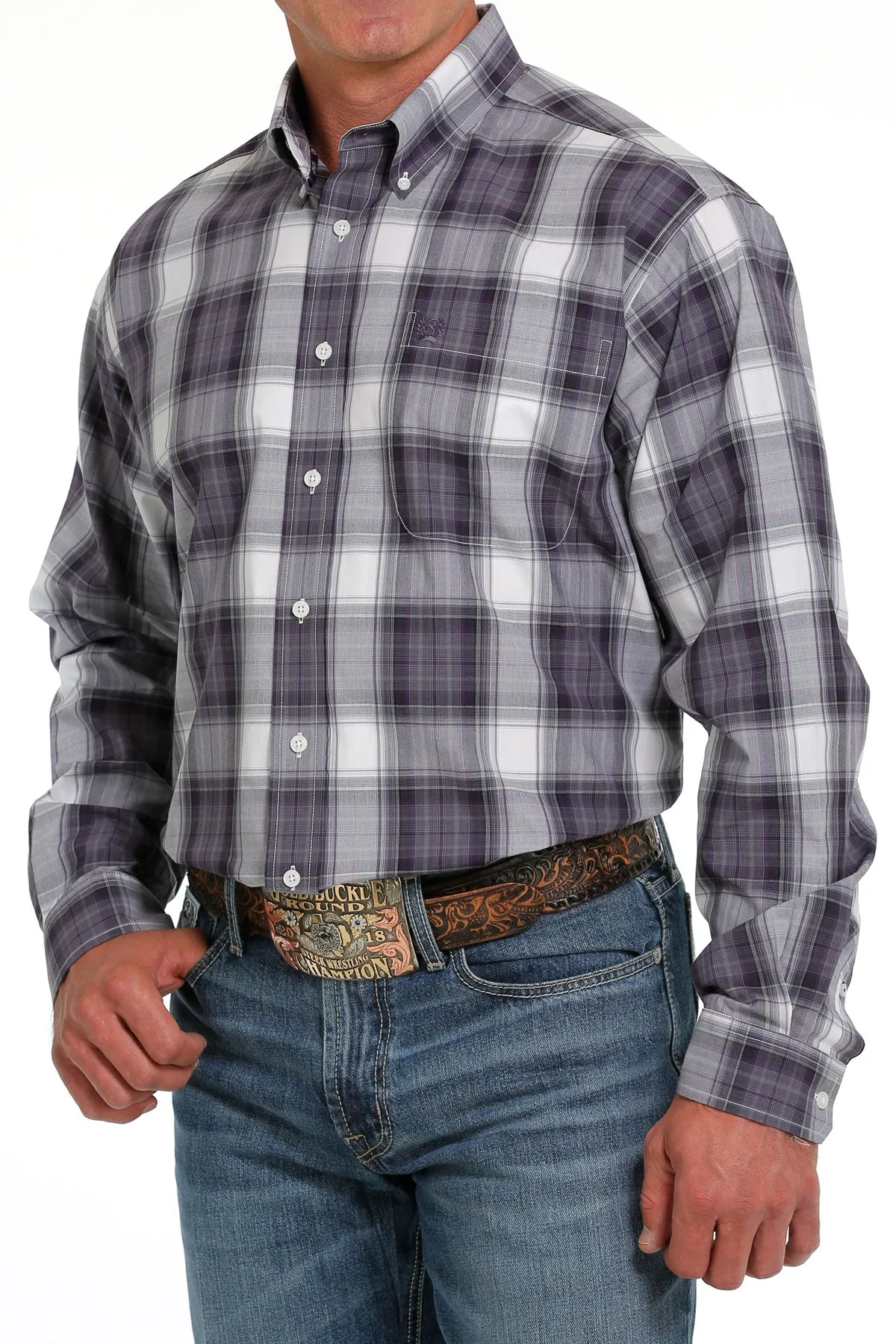 Stretch Fit Summer Favorite Cinch Men's  Plaid Button Down Western Shirt in Purple