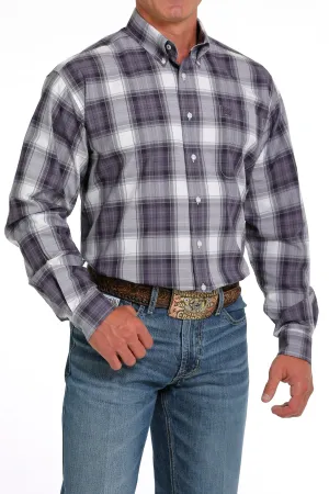 Cinch Men's  Plaid Button Down Western Shirt in Purple V-Neck Relaxed Style