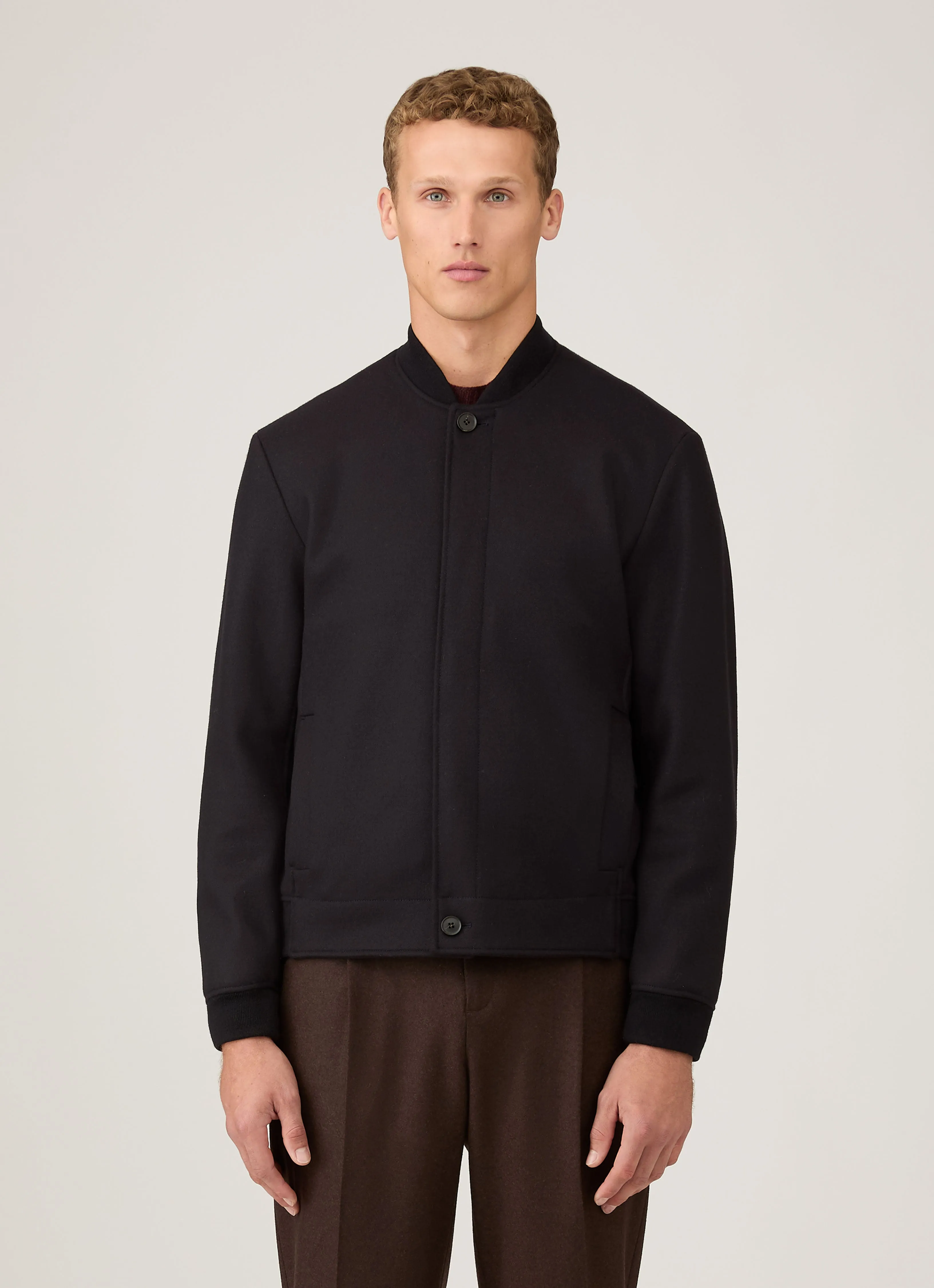 Double layer fabric Snow Ready Outfit Men's Wool Bomber Jacket in Navy