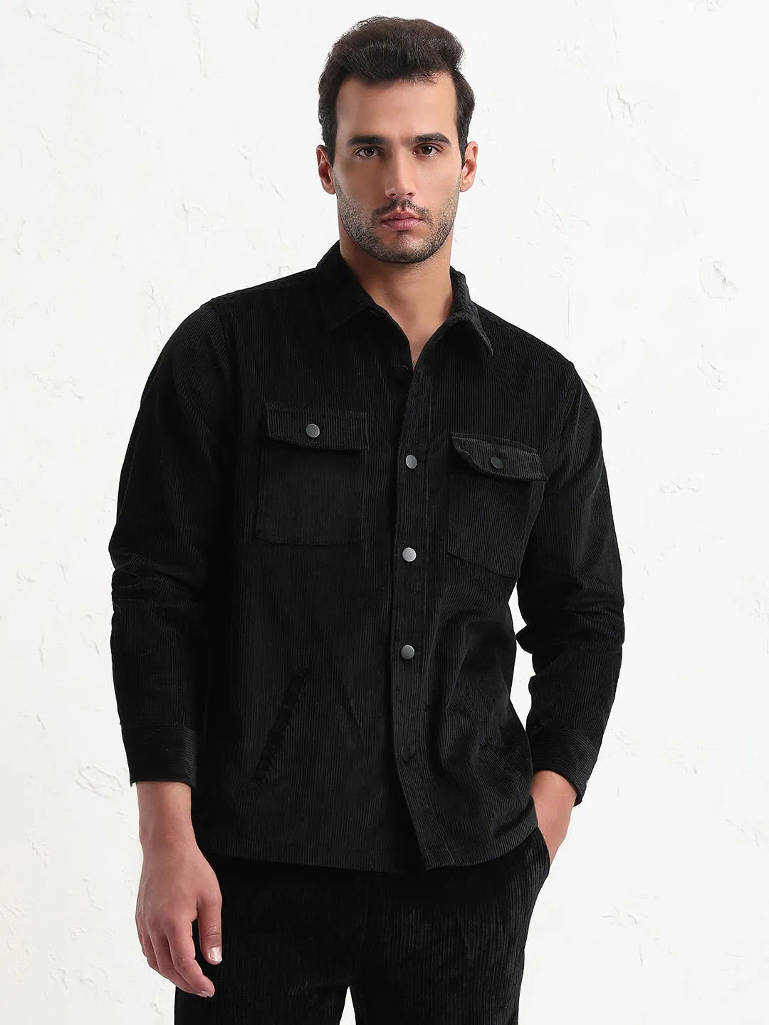 DoubleStitchReinforcement Men's Black Solid Slim Fit Shirt