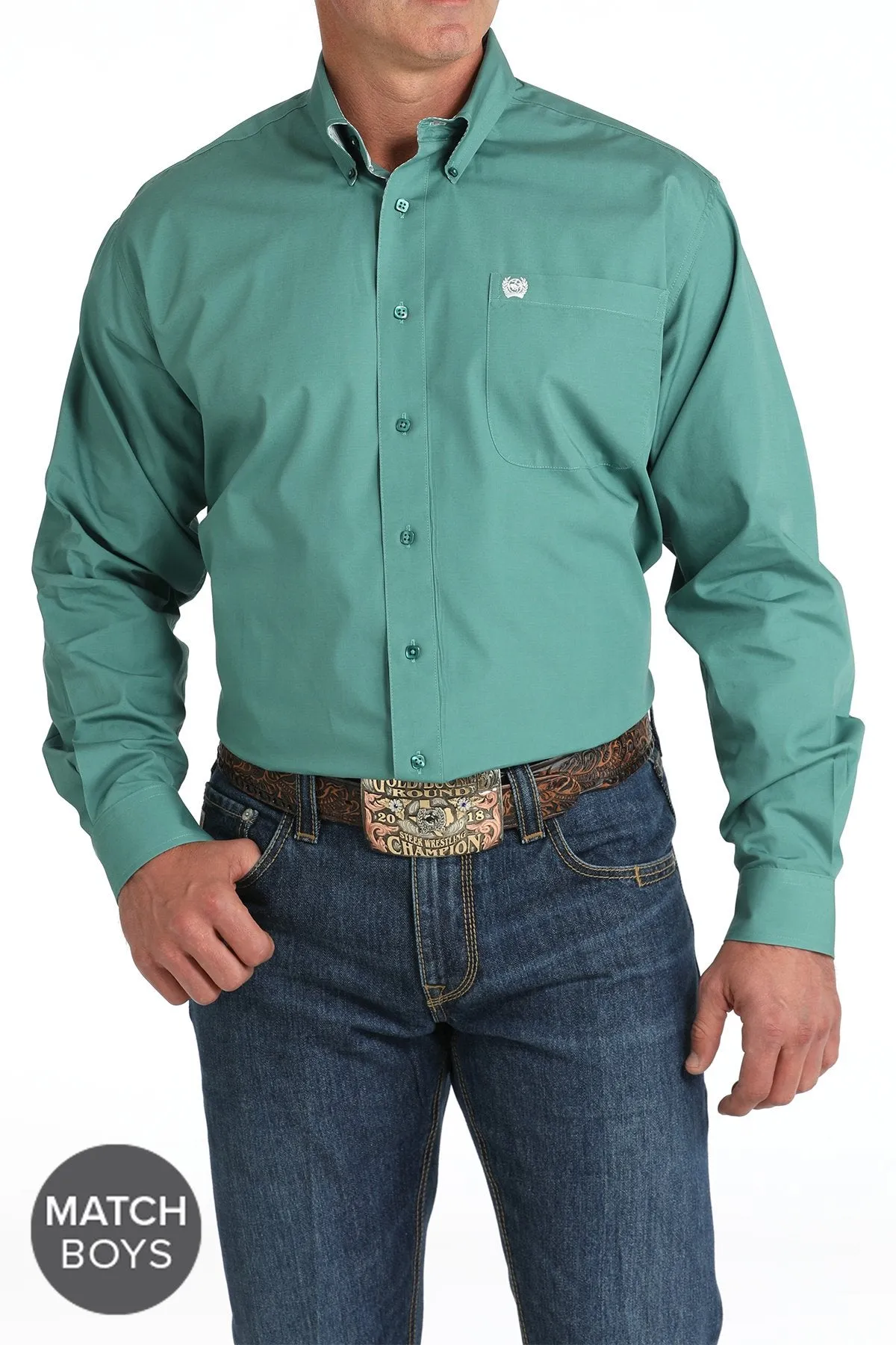Fashion Essential Effortless Look Cinch Men's L/S Classic Fit Solid Western Button Down Shirt in Green
