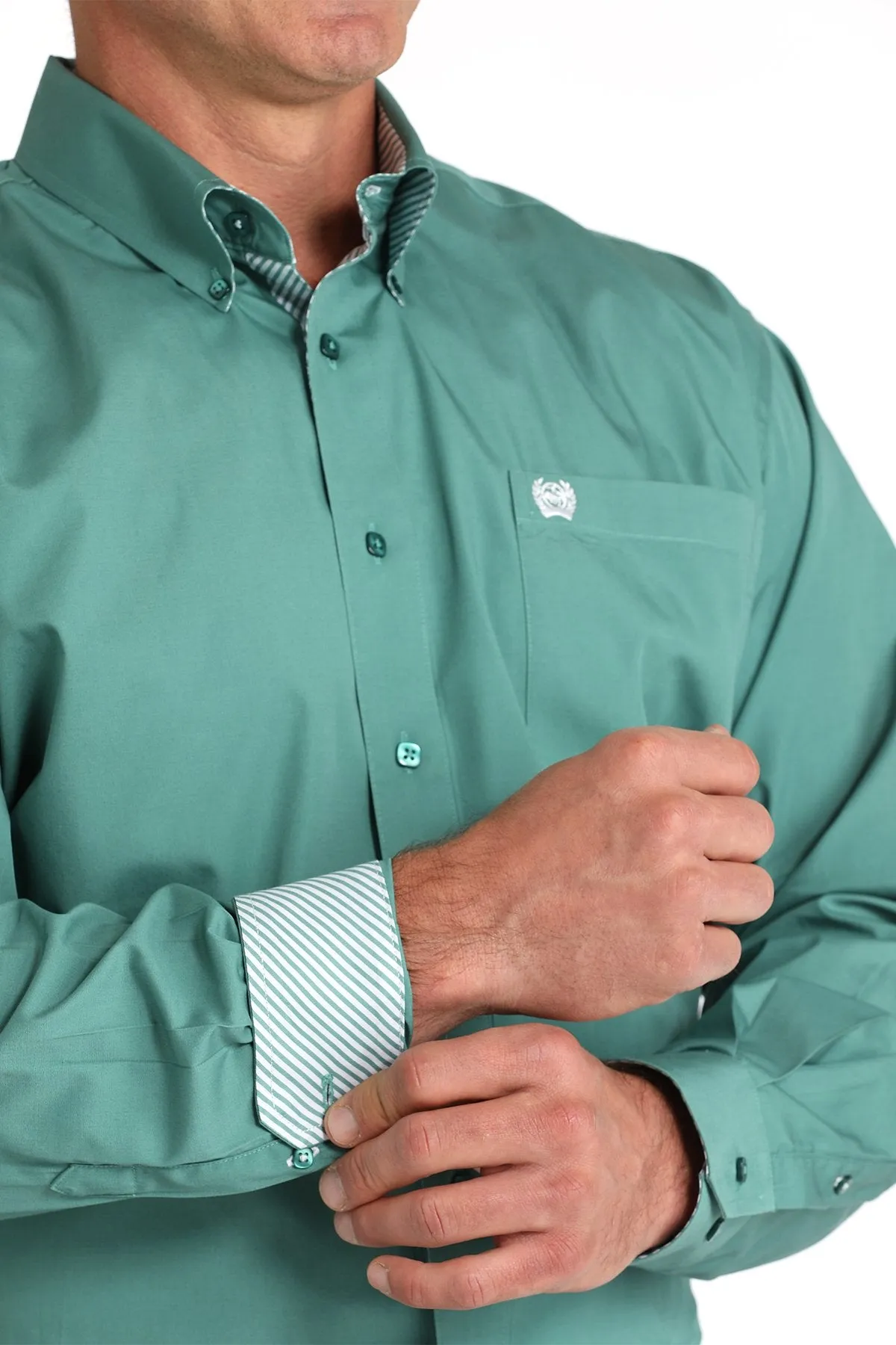 Cinch Men's L/S Classic Fit Solid Western Button Down Shirt in Green LowImpact Manufacturing