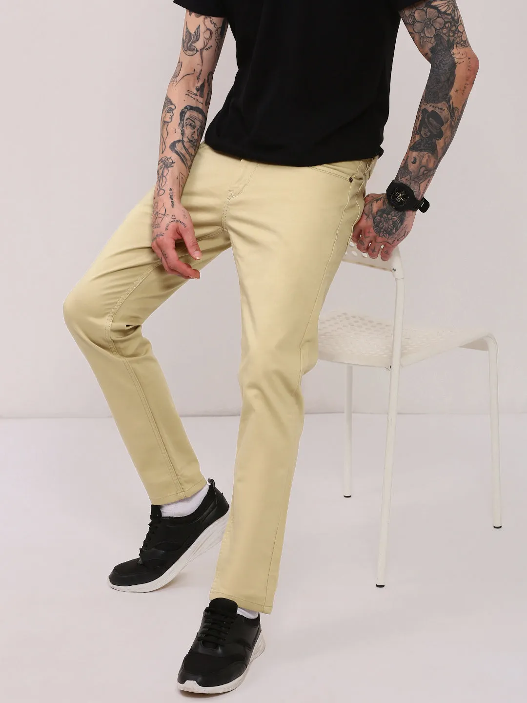 Essential Wear Men's Khaki Slim Fit Jeans
