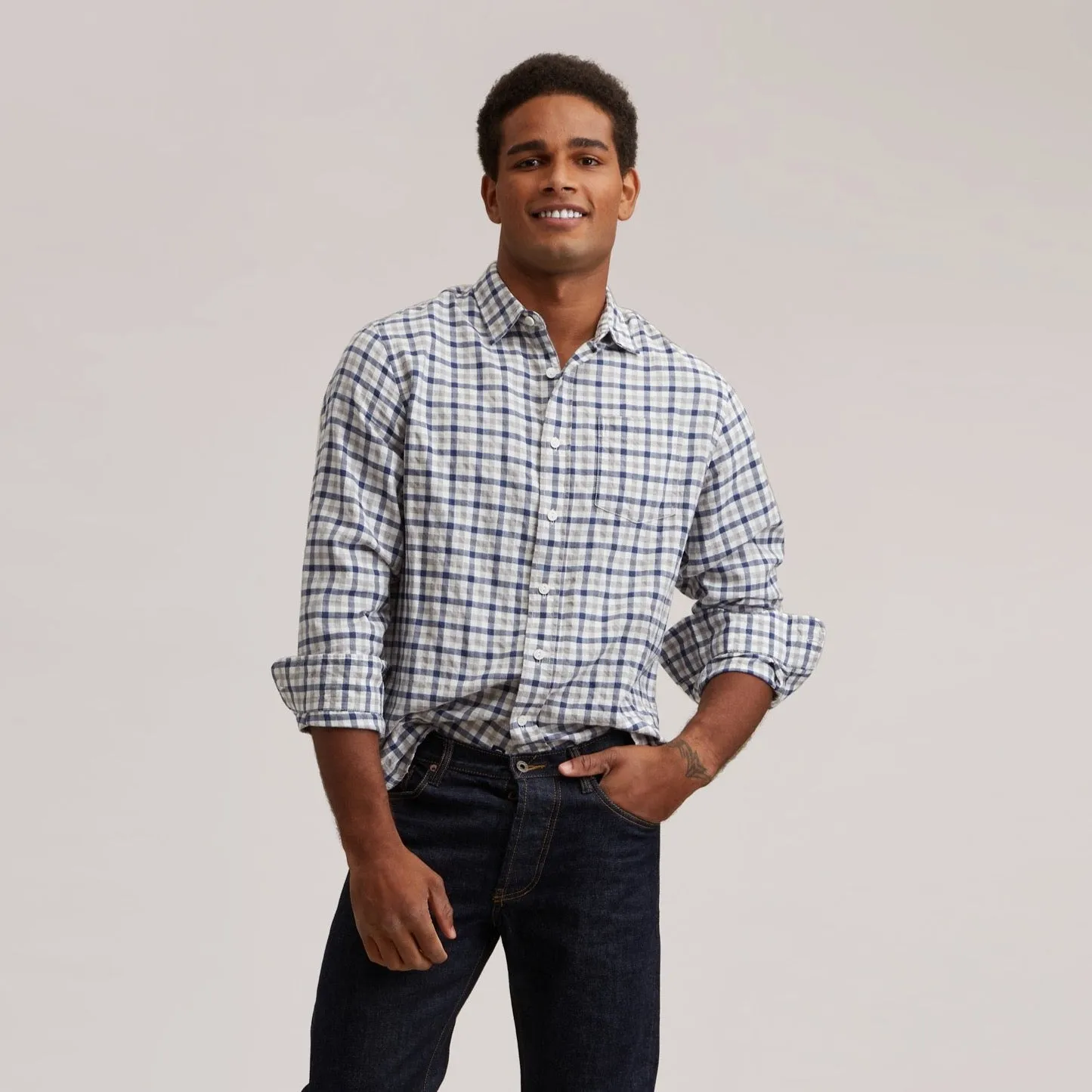 BiodegradableMaterial Outdoor Trend Look Brompton Hi-Twist Herringbone - Gray Navy Cream *